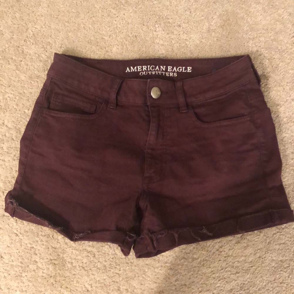 American Eagle Maroon High Waisted Shorts